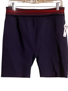 PINK Victoria’s Secret Flip It Bike Shorts L Blue Foldover Red Stripe Waistband